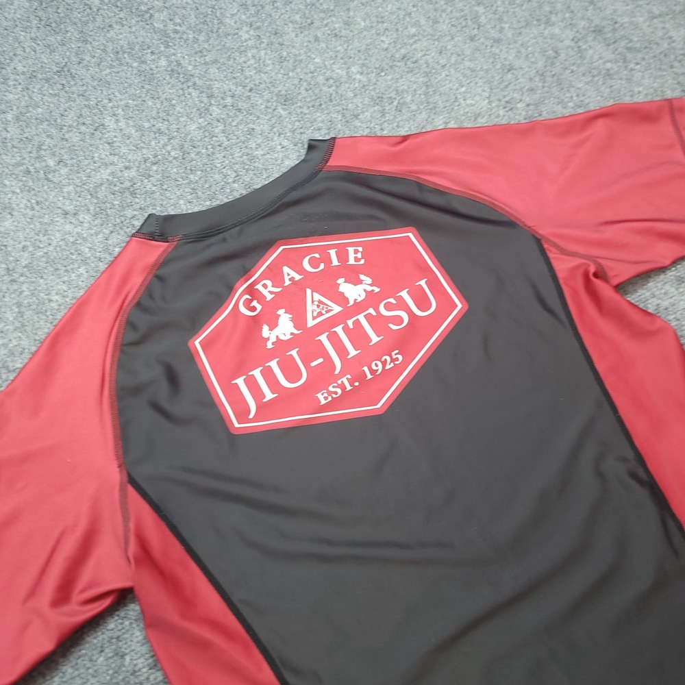 Gracie Jiu-Jitsu Rash Guard XL Black Red Short Sleeve MMA BJJ Compression Shirt